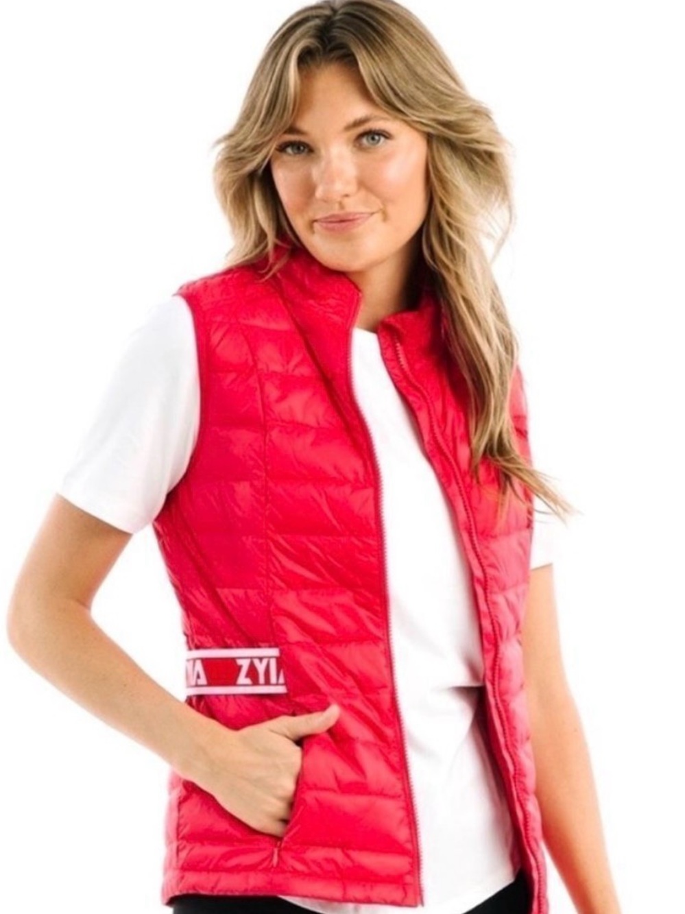 ZYIA Quilted Sleeveless Puffer Vest in Red
